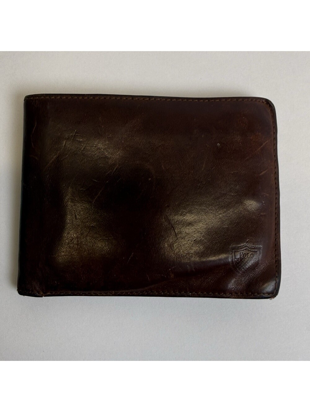 Vintage Polo Ralph Lauren Men's Dark Brown Leather Bifold Billfold Wallet